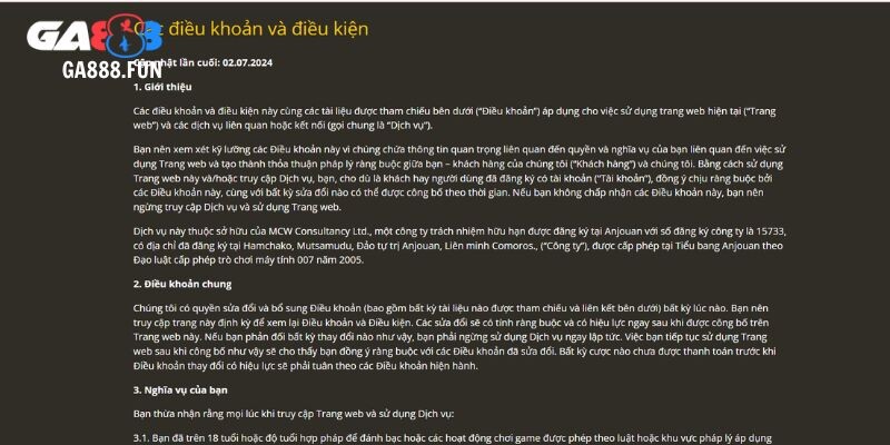 Dieu Khoan Va Dieu Kien Do Ga888 Quy Dinh Moi Nhat